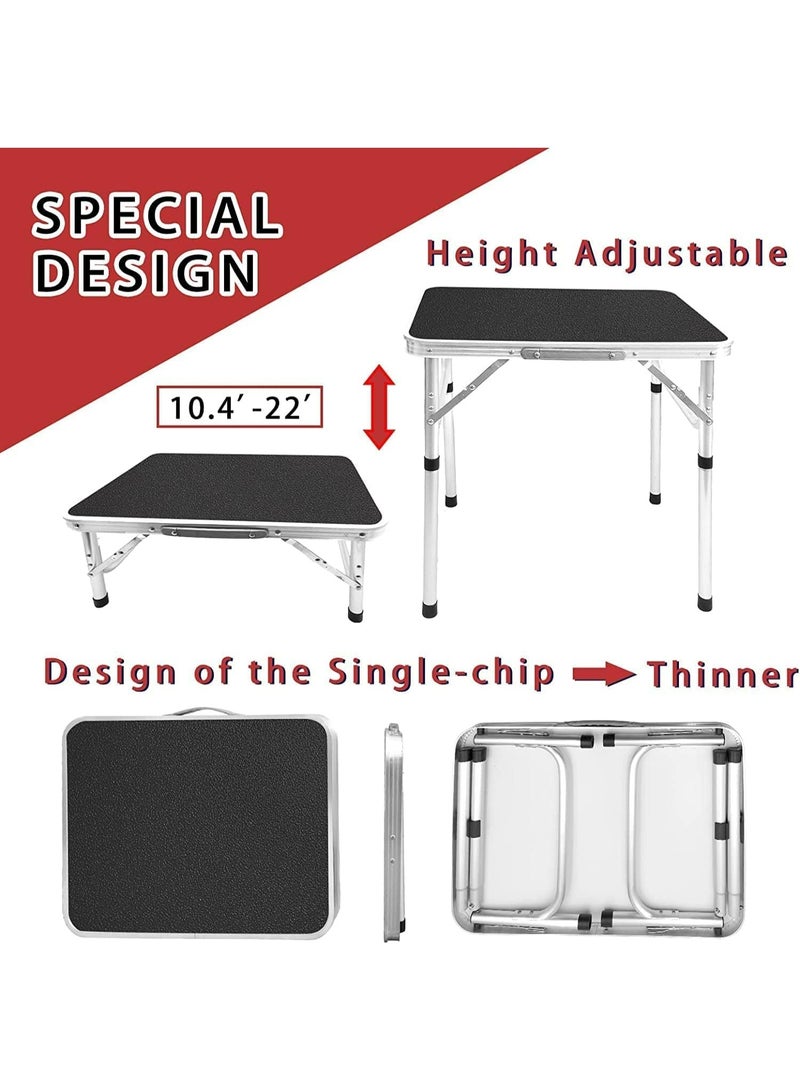 OHAHO Folding Table, Portable Lightweight Folding Camping Table, Aluminum Small Folding Table Portable with Handle, Adjustable Height for Picnic, Party, BBQ, Black - Image 4